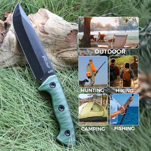 Bilizuo Full Tang Fixed Blade Tactical Knife, 5.5" Hunting Knife with 440 Stainless Steel & Ergonomic ABS Handle, Camping ...