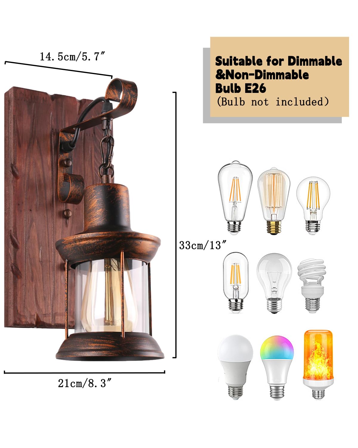LightInTheBox Rustic Wall Sconces, Vintage Wall Sconce, Rustic Light Fixtures, Farmhouse Antique Wooden Wall Lamp for Aisle, Vanity Mirror, Hallway, Bedroom Bedside, Bar (2 Pack)