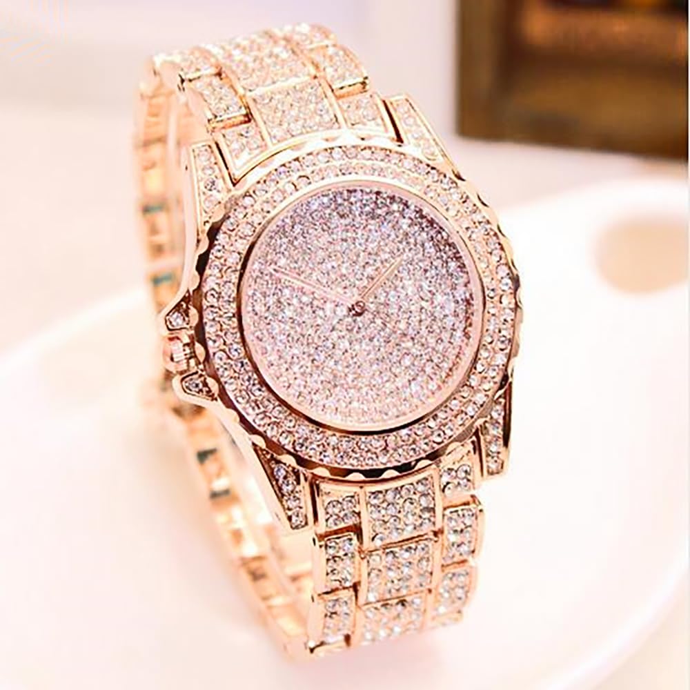ARMRA Diamond Watch Iced Out Bling Rhinestone Gold Plated Silver Watch Stainless Steel Quartz Wrist Watches for Women Ladies Hip hop Men