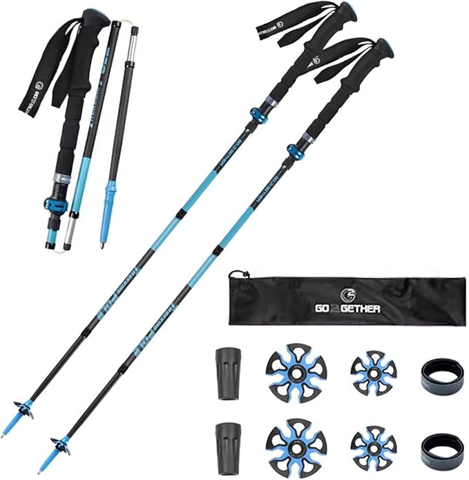 2 Pack Carbon Fibre Trekking Poles - Collapsible and Telescopic Walking Poles with Quick Lock System for Men, Foldable and...