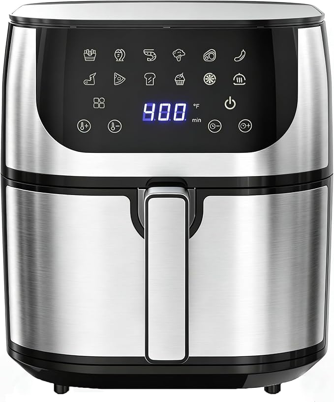 Simple Deluxe 12-in-1 Air Fryer 8.5 Qt, Digital Preset Airfryer, with Nonstick and Dishwasher-Safe Basket, Air Fry, Roast, Bake, Dehydrate, Fries, 1800W, Silver