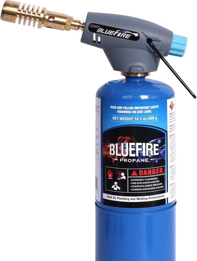 BLUEFIRE Handy Cyclone Torch Head With Propane Gas Portable Brass Gas Torch Manual Ignite Fuel by MAPP MAP PRO Propane Gas...