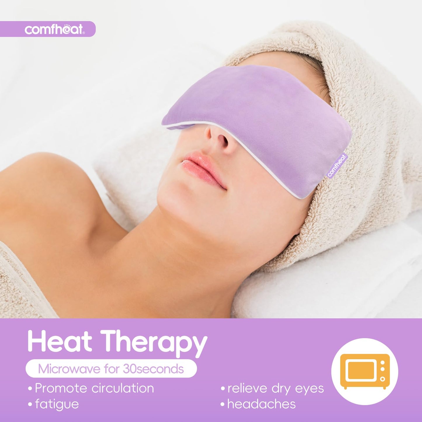 Comfheat Lavender Weighted Eye Pillow for Yoga, Microwavable Moist Heat Eye Compress Mask with Washable Cover for Relaxation, Sleeping, Meditation, Yoga, Spa, Migraine Relief (Purple)
