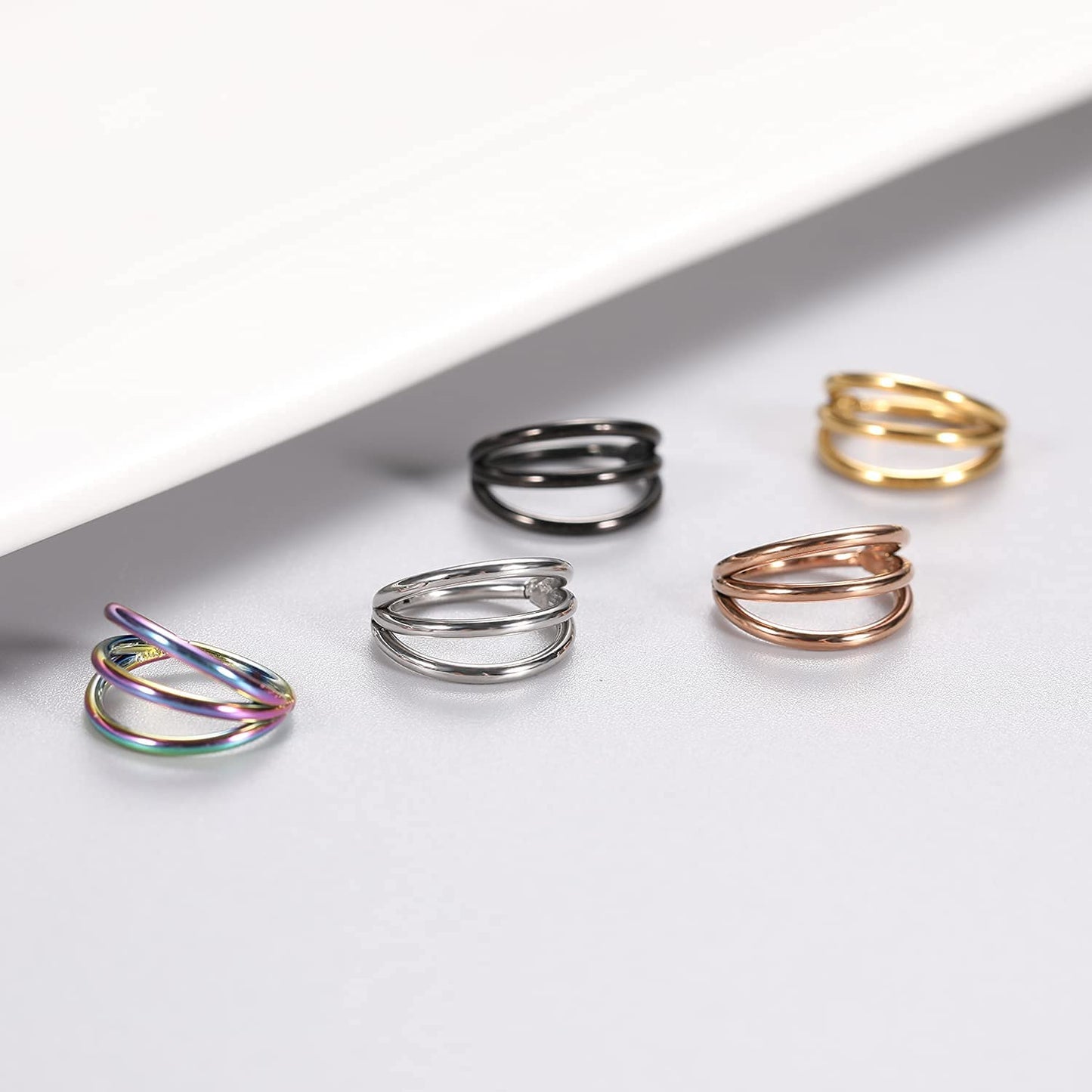 PEAKLINK 18G Triple Open Stacked Cartilage Conch Helix Earring Hoop 316L Surgical Steel Septum Nose Rings 8mm Lobe Earrings Unis