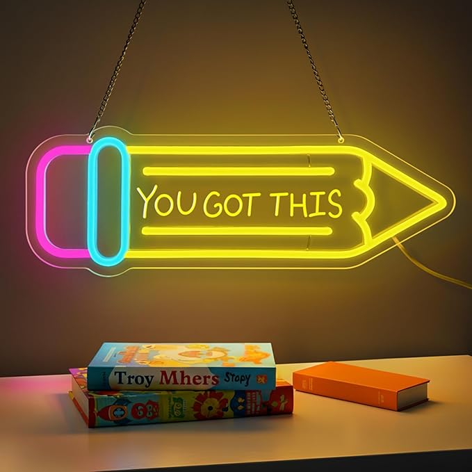 Pencil Neon Sign Dimmable Motivational Led Neon Light for Wall Decor USB Powered LED Sign for Inspirational Classroom Offi...