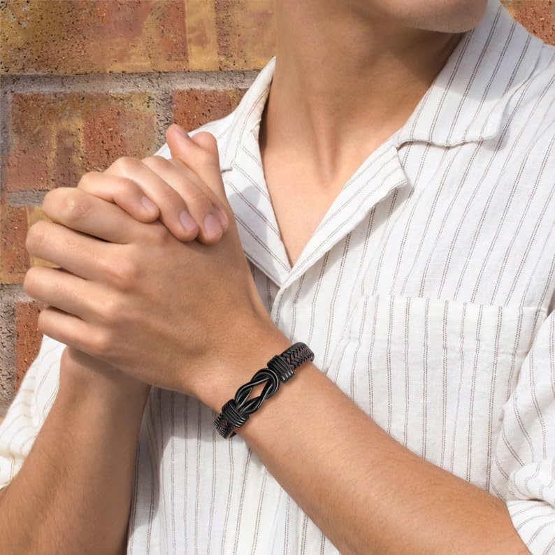 JoycuFF Gifts for Boyfriend Leather Bracelet for Men Anniversary Birthday Christmas Valentines Gifts for Him Boyfriend from Girlfriend to My Boyfriend Bracelet Forever Linked Together 7.5 Inch