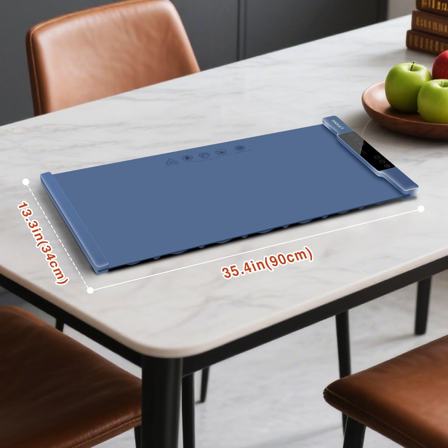 Warming Mat for Food, 35.43"x13.99" Extra Large, 7 Temperature Levels & Timer, Fast Full-Surface Heating, Rollable Waterproof Silicone Tray with Auto Shut-Off for Buffet, Party, Home, Travel(Blue)