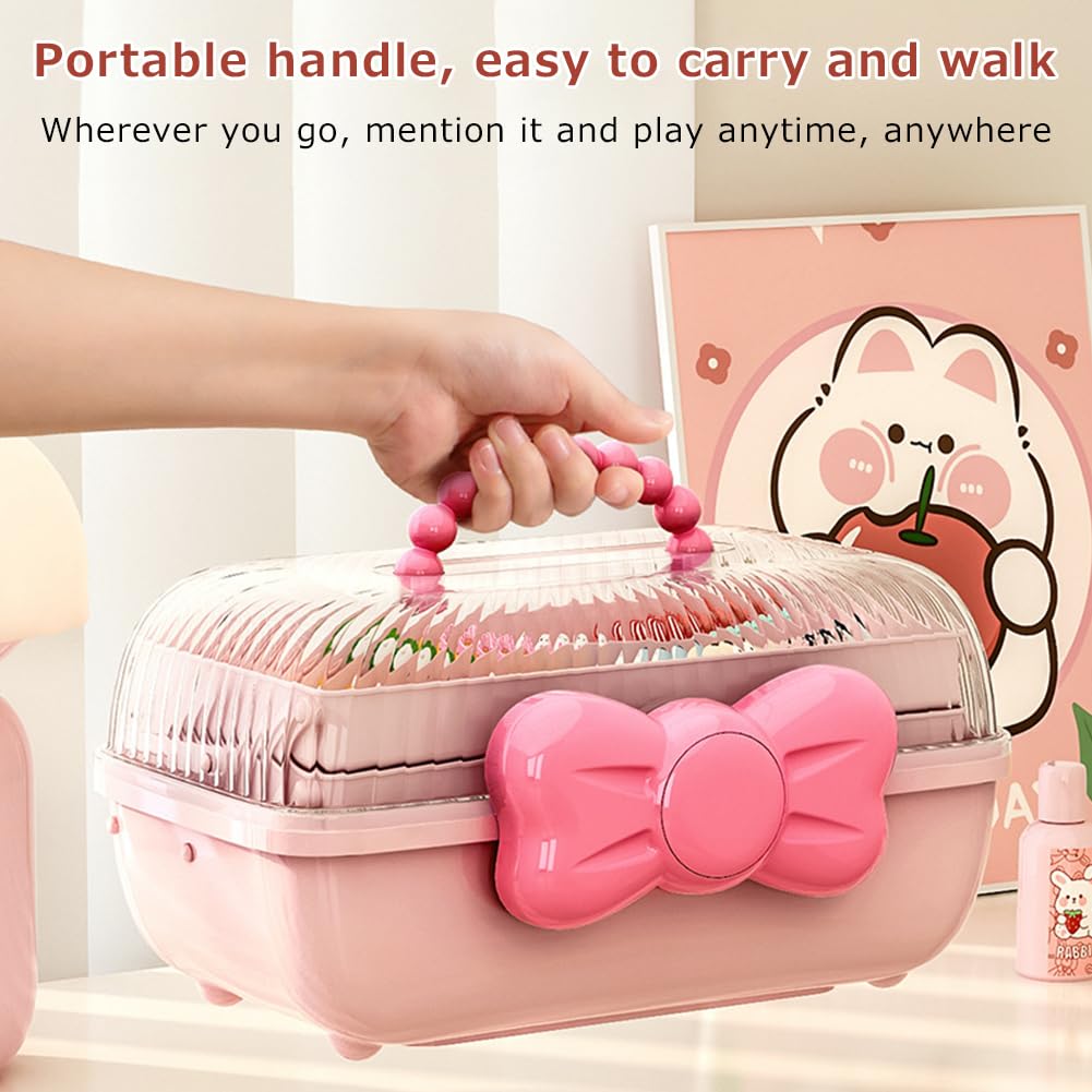 HMWQC Bow Shaped Hair Accessories Storage Box Lockable Three-layer Folding Craft Organizers and Storage for Girls Headbands Clips Ties Baby Girl Supplies, Pink, 16M81916H157E4V