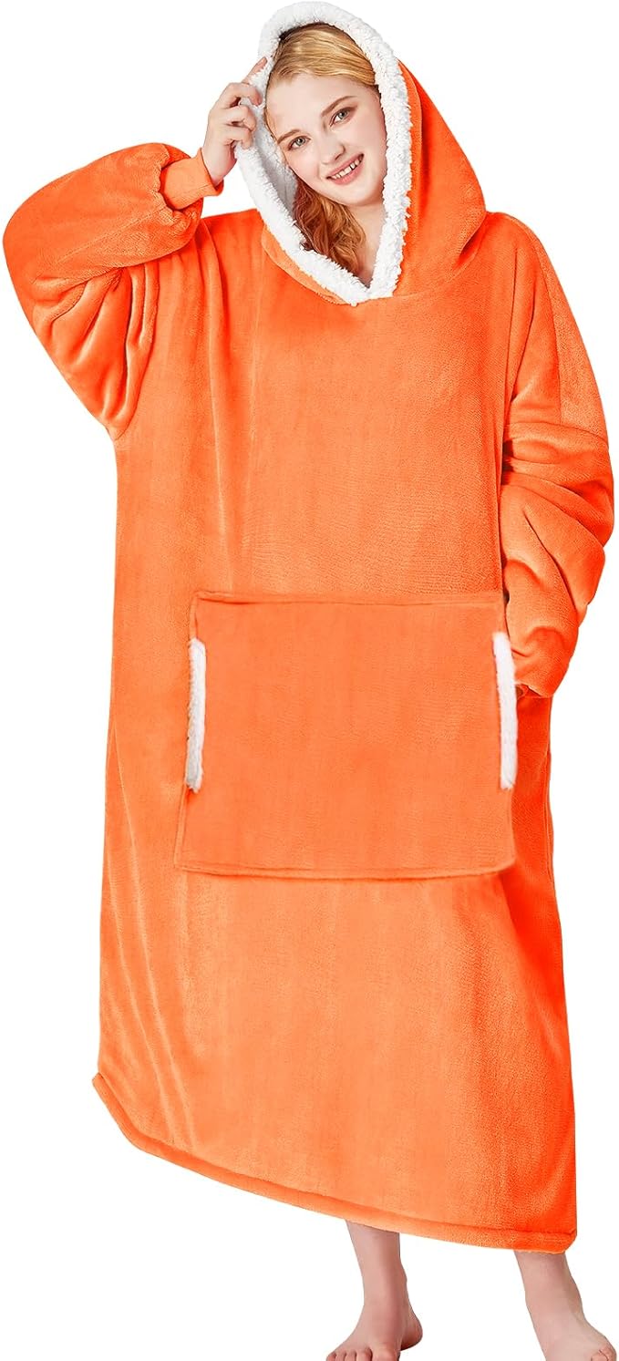 yescool Wearable Blanket Hoodie, Flannel Sherpa Fleece Blanket Sweatshirt for Adults Women Men,One Size Fits All