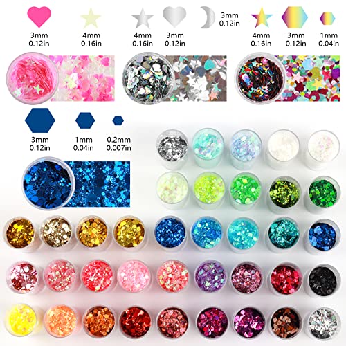 CIYOWTA Holographic Chunky Glitter, Chunky and Fine Mix Sequins, Set of 40 Colors Festival, Iridescent Glitter for Crafts,...