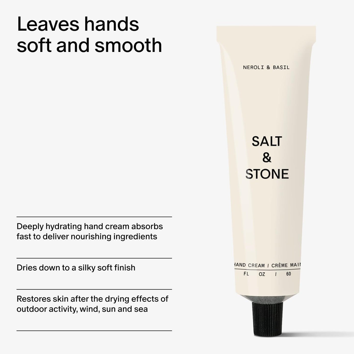 Salt & Stone Hand Cream for Women & Men | Neroli & Basil | Hydrates, Nourishes & Softens Skin | Restores Dry Cracked Hands | Fas