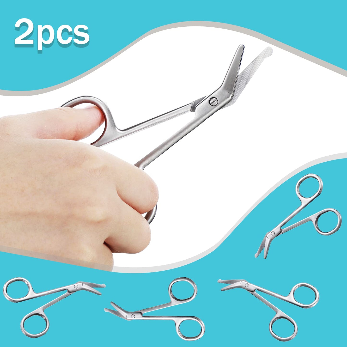 Zhehao 2 Pieces Ostomy Scissors Stainless Steel Bandage Surgical Medical Scissors for Doctors, Nurses, Veterinary Home Nursing, 4.3 x 2.1 Inch, Curved (Silver)