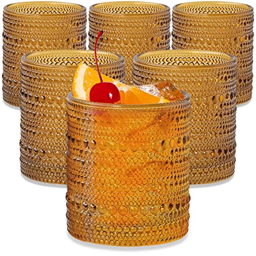 Kate Aspen Beaded Amber Drinking Glasses Set of 6-10 oz Vintage Glassware Set Jupiter Glasses, Cocktail Glass Set, Juice G...
