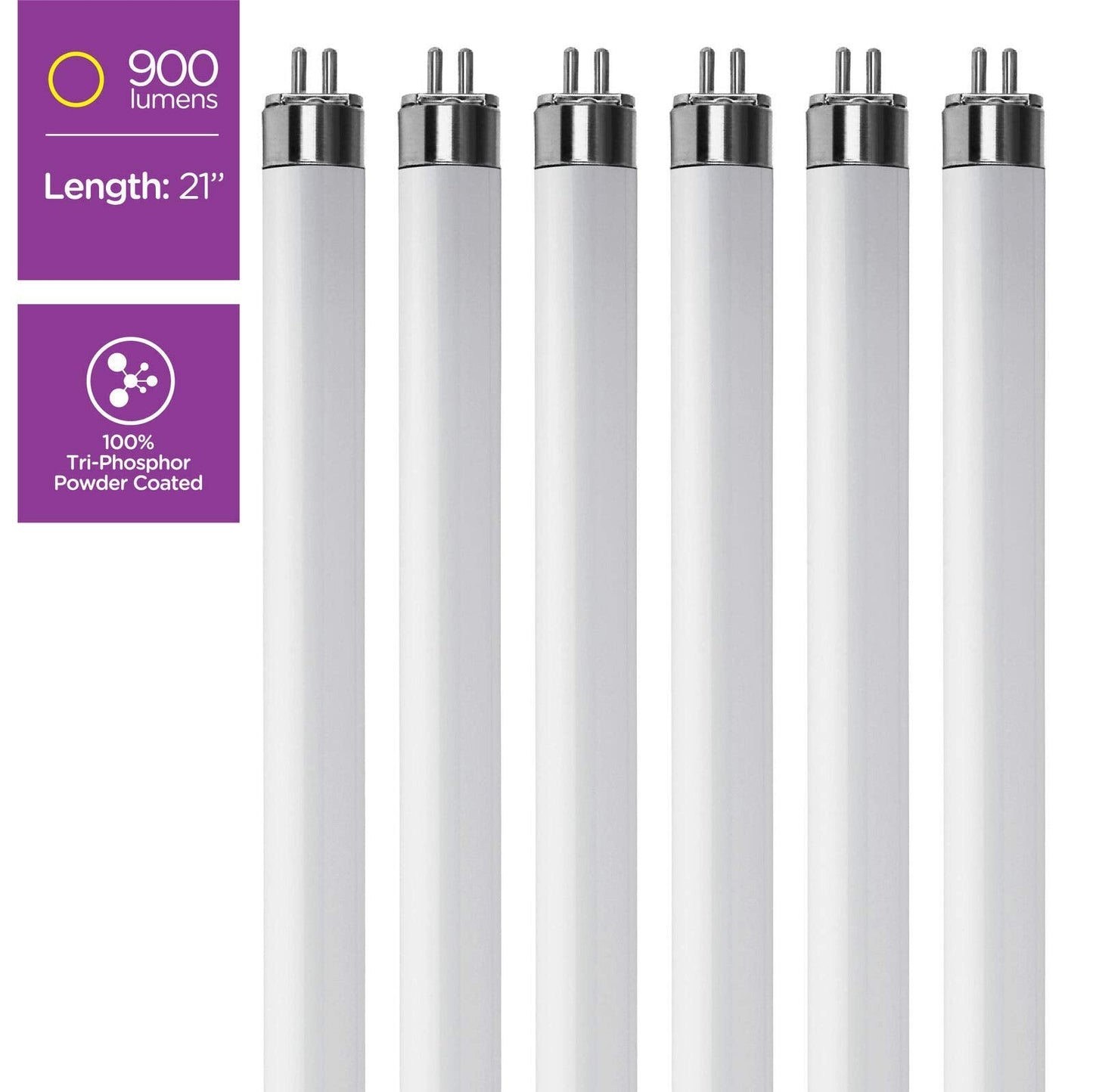 KOR (Pack of 6) F13T5/CW - T5 Fluorescent 4100K Cool White - 13 Watt - 21" Super Long Life Light Bulbs
