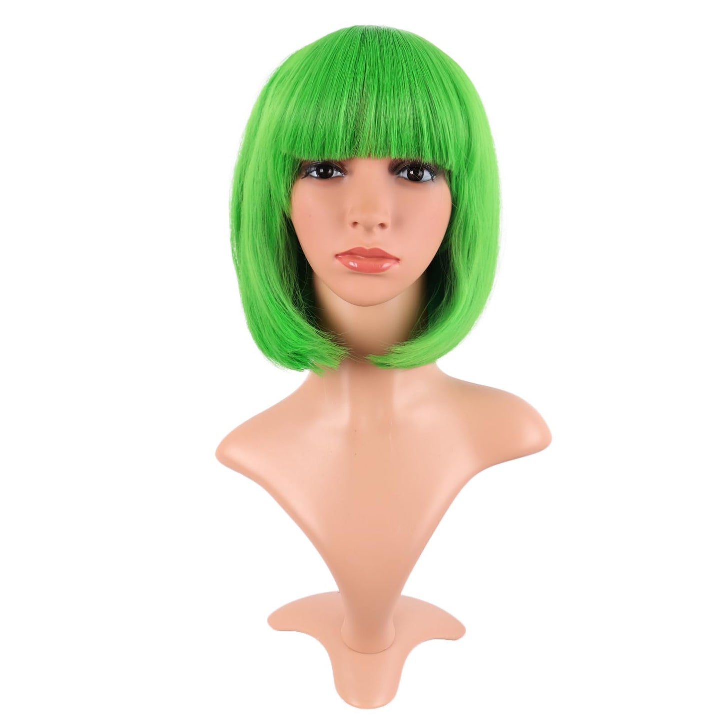 MapofBeauty 12 Inch /30 cm Fashion Lady Short Straight Synthetic Flat Bangs Bob Wig (Neon Green)