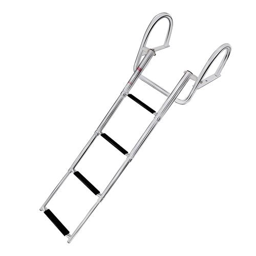 Mojiate Made Telescopic 4 Step Pontoon Boat Ladder, Stainless Steel Telescoping Extendable Marine Ladder, 500lbs Capacity Stepladder for Pontoon/Marine/Yacht/Swimming Pool