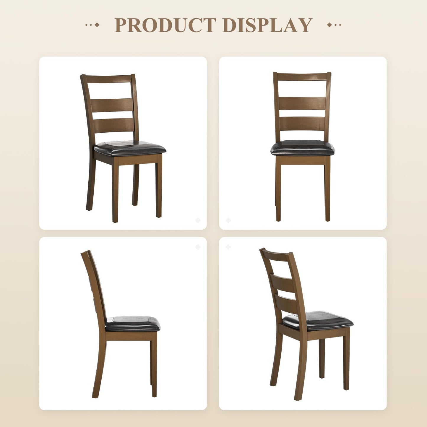 COLAMY Rectangle Wooden Dining Room Table Set for 4, Mid Century Modern Kitchen Table and PU Leather High Back Dining Room Chair for Home, Saving Space (1 Table with 4 Chairs), BlackBrown