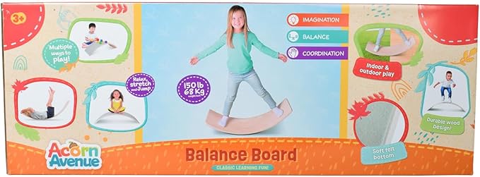 Acorn Avenue Non Slip Balance Board, 35 Inch Non Slip Felt Rocker Board Durable Wood, Kids Toddler Open Ended Learning Toy, Yoga Curvy Board