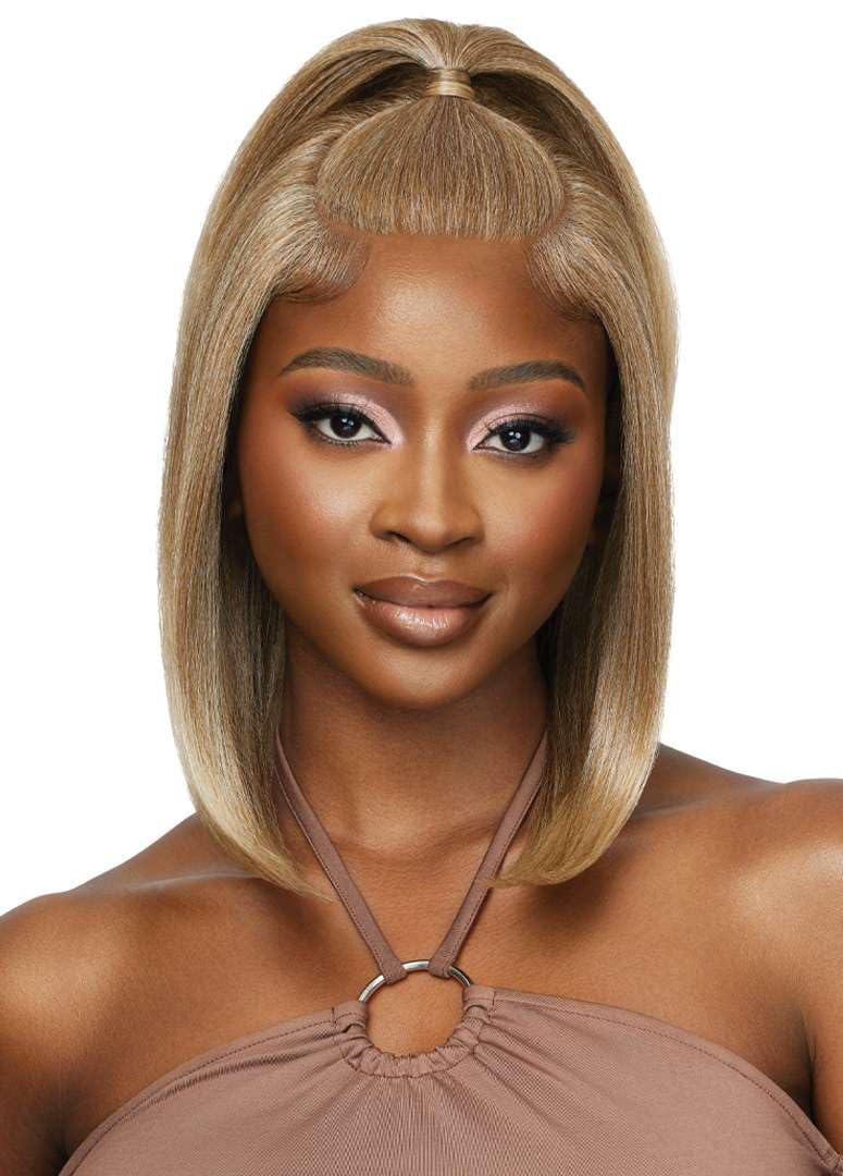 Outre - 5X5 Lace Closure Wig - Human Hair Blend - Natural Yaki 14 (DRFF2/HONEY GINGER BROWN)