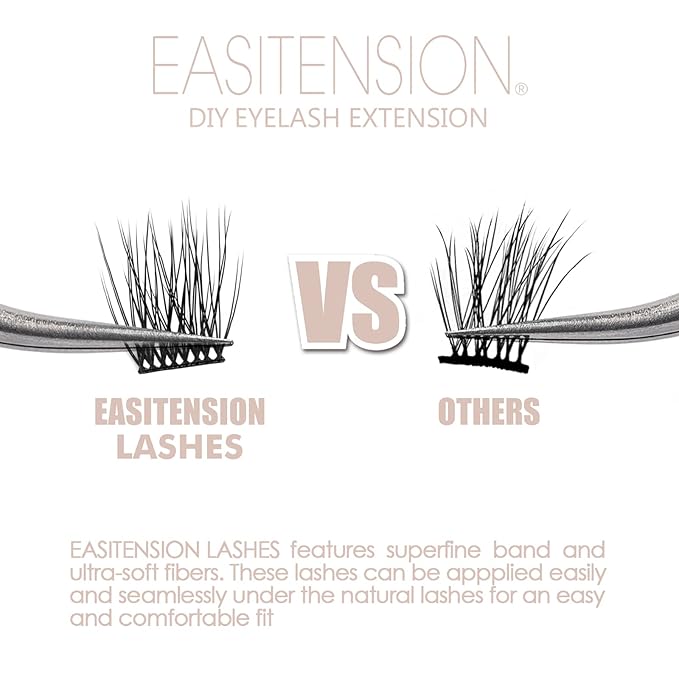 DIY Eyelash Extension, 3D Effect Glue Bonded Band Individual Lash 12 Clusters Volume Lashes Set, Home Eyelash Extension, C curl Lashes Pack(12MM)