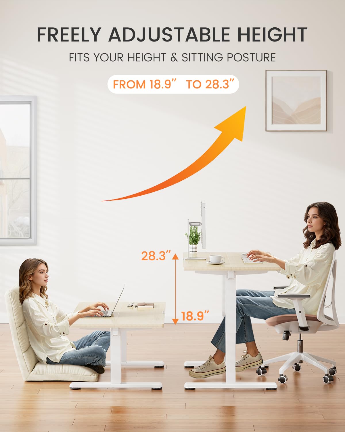 ErGear Low Height Adjustable Desk, Lifts 18.9-28.4 Inches, 35 X 20 Inches Electric Standing Desk for Kids, 4 Height Memory Settings & Storage Hooks, Home Office Computer Table & Study Desk, Natural
