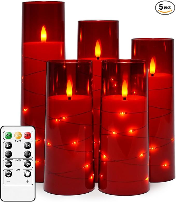 kakoya Flameless LED Candles with Timer 5 Pc Flickering Flameless Candles for Romantic Ambiance and Home Decoration Stable...