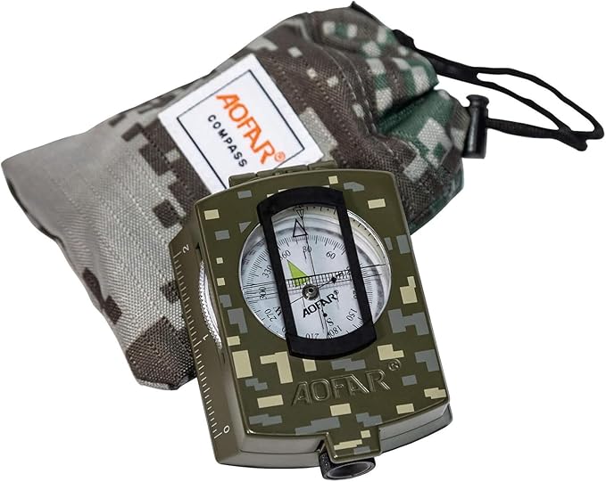 AOFAR Military Compass,AF-4580 Lensatic Sighting, Waterproof and Shakeproof with Map Measurer Distance Calculator, Pouch f...