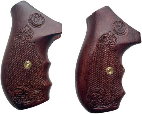 New! Grips Compatible with Ruger, SP 101 Checker & Flower Engraved Padauk Wood