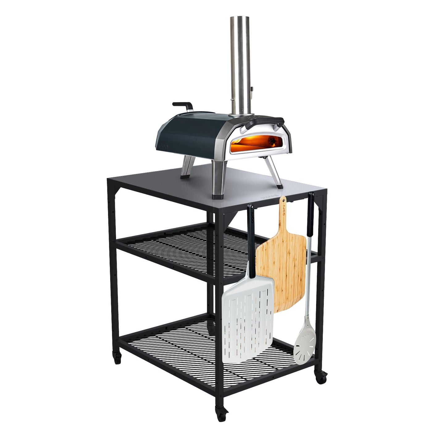 ooni Medium Modular Outdoor Table - 31x22x35 Inch Stainless Steel Pizza Oven Stand, Barbecue Cart, Outdoor Pizza Station