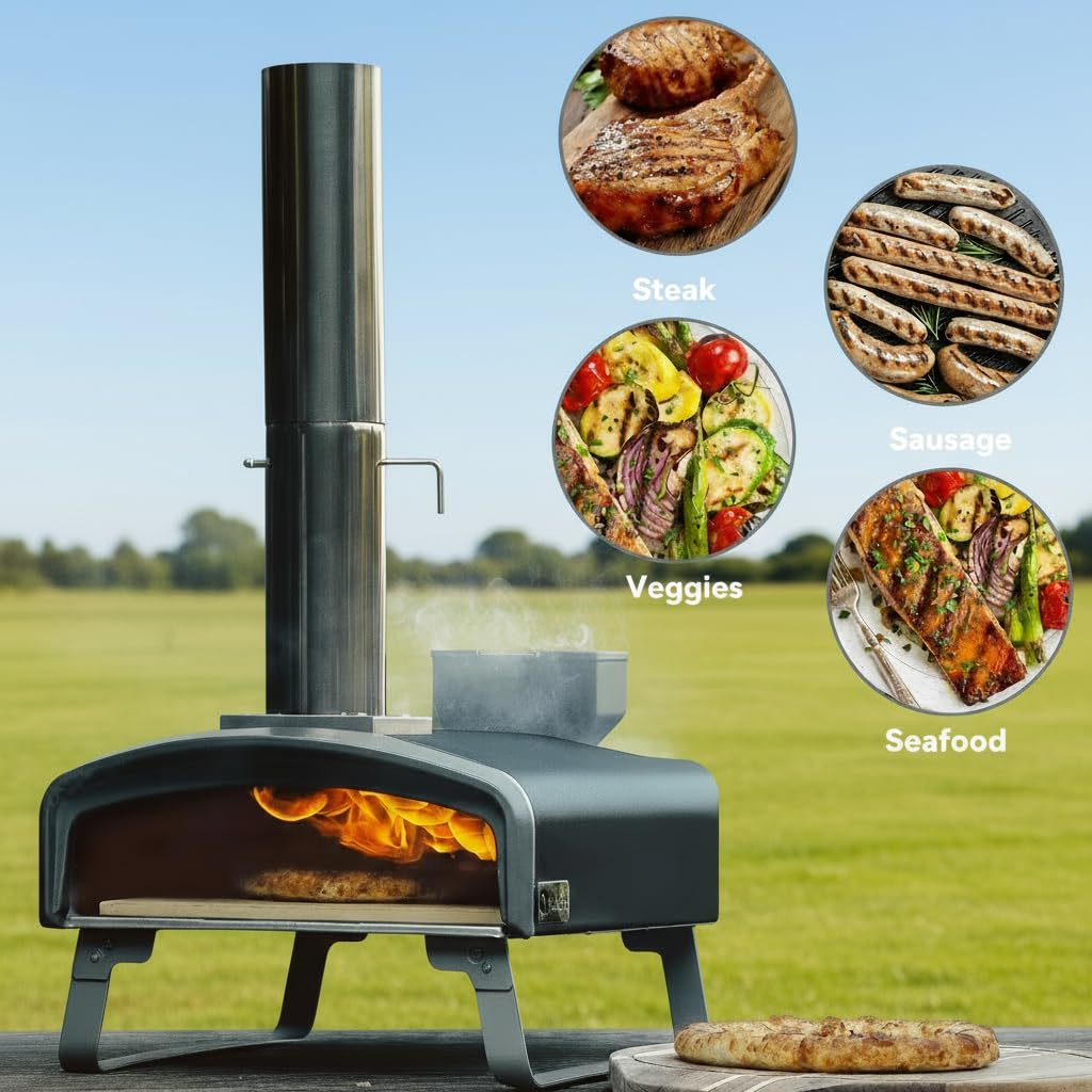 Q Pizza Portable Pizza Oven, Outdoor Pizza Stove, Wood Pellet Burning Pizza Oven with Pizza Stone for Outdoor Backyard Pizza Maker Garden Kitchen, PS105