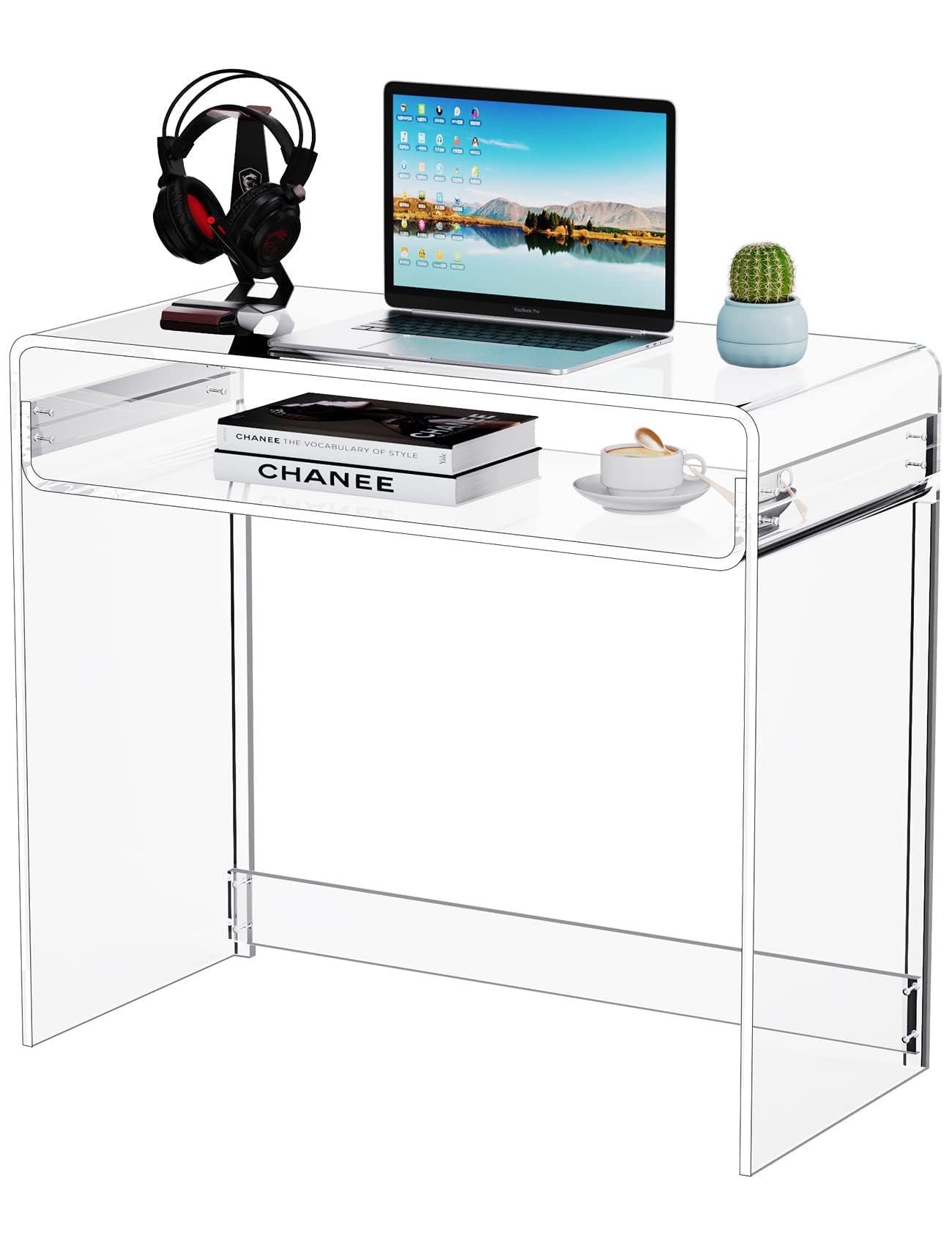 solaround Acrylic Desk Laptop Study Table Home Office Console Table Entrance Tables, 33.5'' x 15.7'' x 29.5'' (Clear)