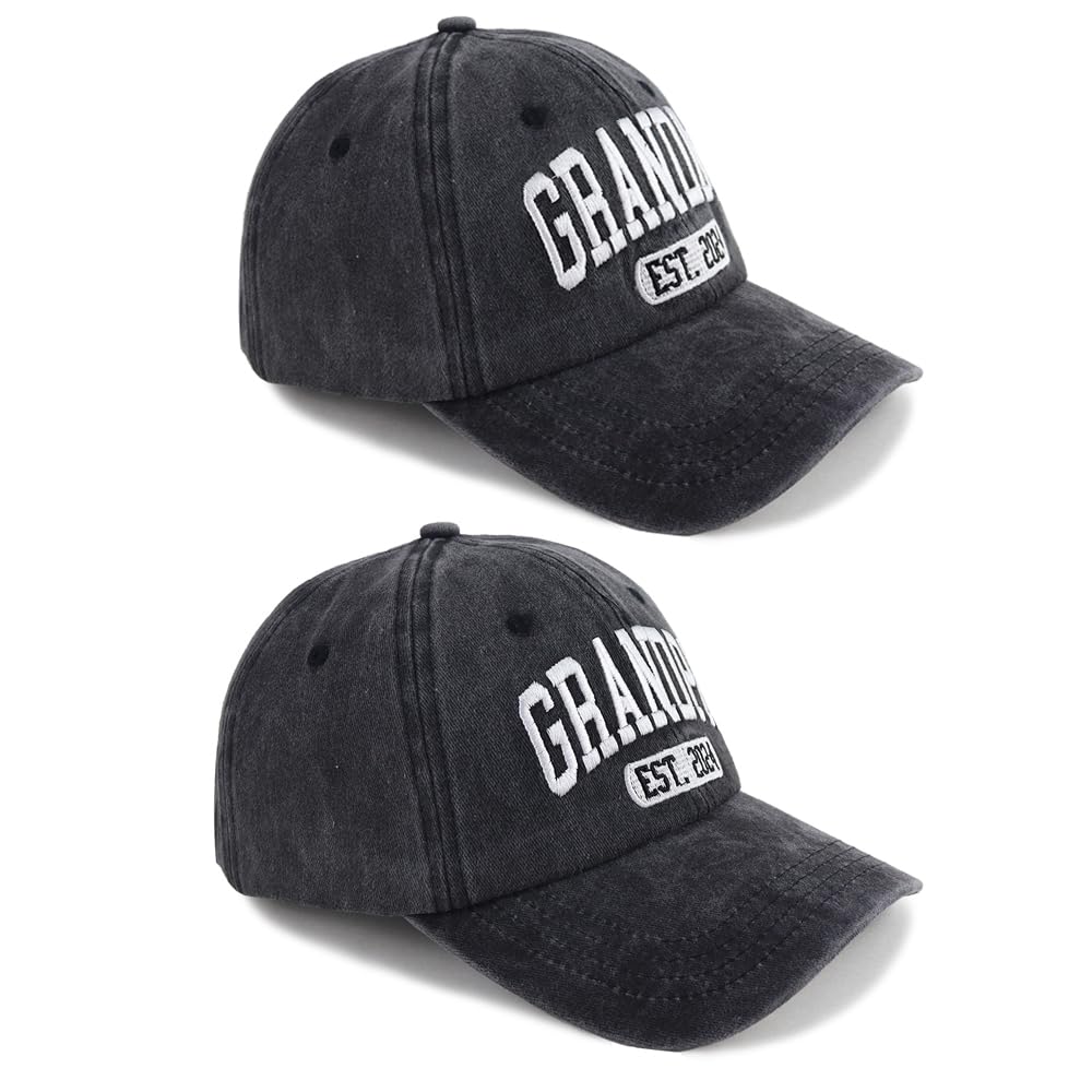 Grandpa and Grandma Est 2025 Hats for Men Women, New Grandparents Birthday Gifts for Baby Announcement, First Time Grandpa Grandma Baseball Cap Black
