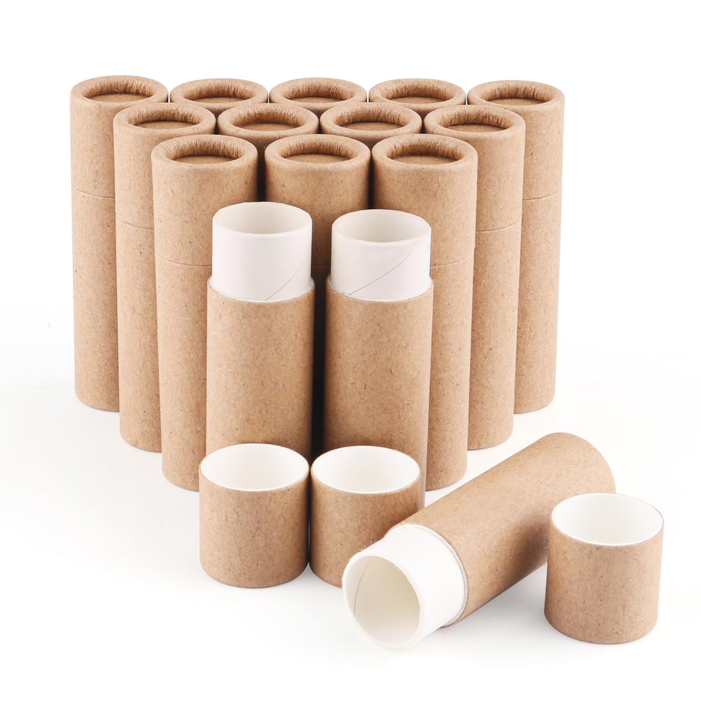 DMuuuDM 15 Pcs 0.3 oz Paperboard Lip Balm Tubes,Empty Kraft Paper Chapstick Tube Holder,Push-Up Style Biodegradable Solid Lip Gl