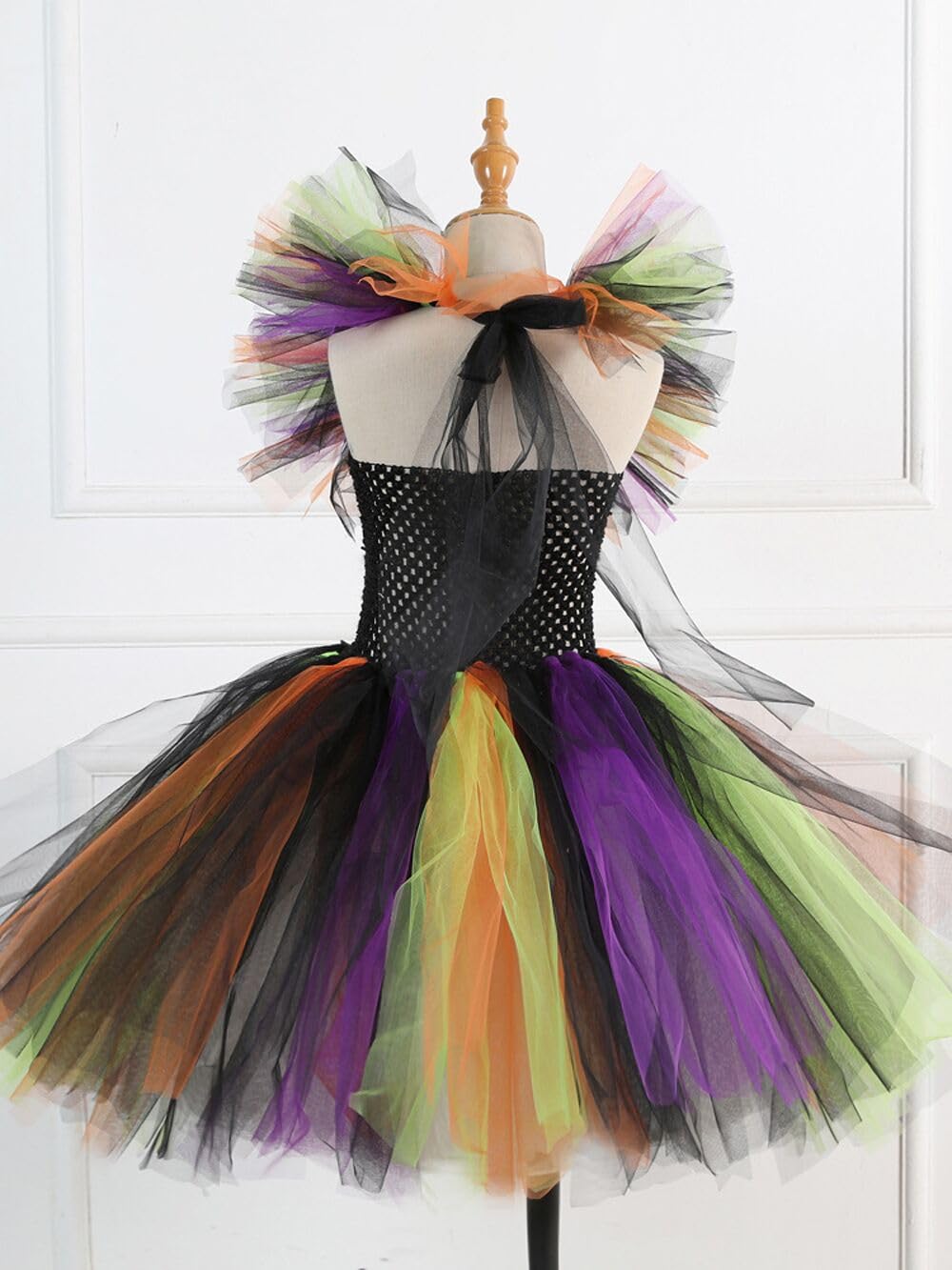 MOLFROA Handmade Girls Tutu Dress for Halloween with Witch Broom and Witch Hat Dress Up Dresses Set (Orange,4-5Y)