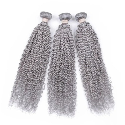 Giginger Bundles Human Sliver GREY 18 20 22 inch Jerry Curly Wave Human Hair Bundles Unprocessed Quick Weave Soft Sewn In Hair Extensions for Black Women