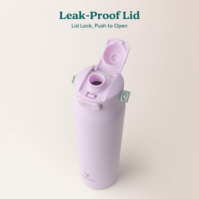 REDUCE Aura Vacuum Insulated 26 oz Water Bottle - Leak-Proof & Chug Spout for Quick Hydration - Keeps Drinks Cold for 30 Hours - Removable Handle for Travel or Gym - Soft Sit Base - Lilac Bud