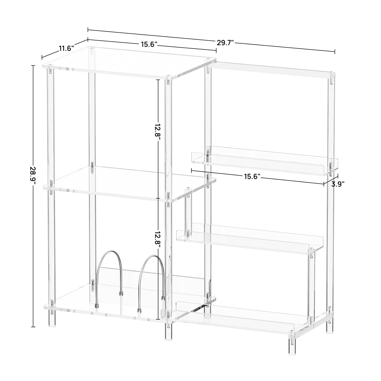 HMYHUM Acrylic Record Player Stand with Vinyl Storage, 3-Tier Table with Record Holder, Holds Up to 200 Albums, with Dividers