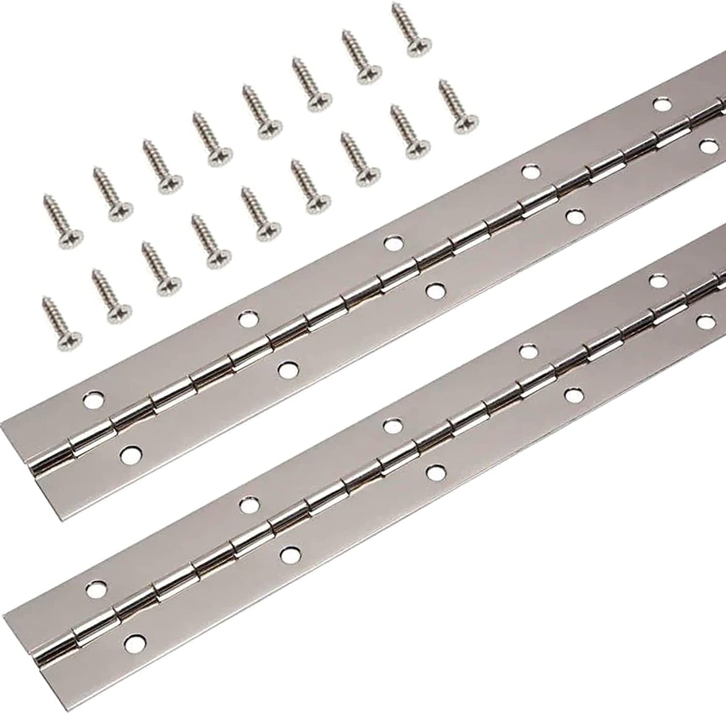 Continuous & Piano Hinges, 2Pcs Stainless Steel Continuous Hinge with Holes, Heavy Duty Polished Stainless Piano Hinges for Boats Cabinets Storage Box Door Windows Screw Included (Silver) (12'')