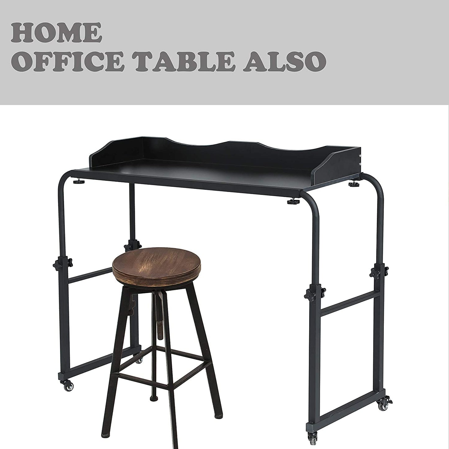 UNICOO® Adjustable Overbed Table, Over The Bed Table with Wheels, Medical Overbed Table with Wheels Adjustable Height, Rolling Desk for Full/Queen/King Bed, Sturdy Wood & Steel Frame (202-Black)