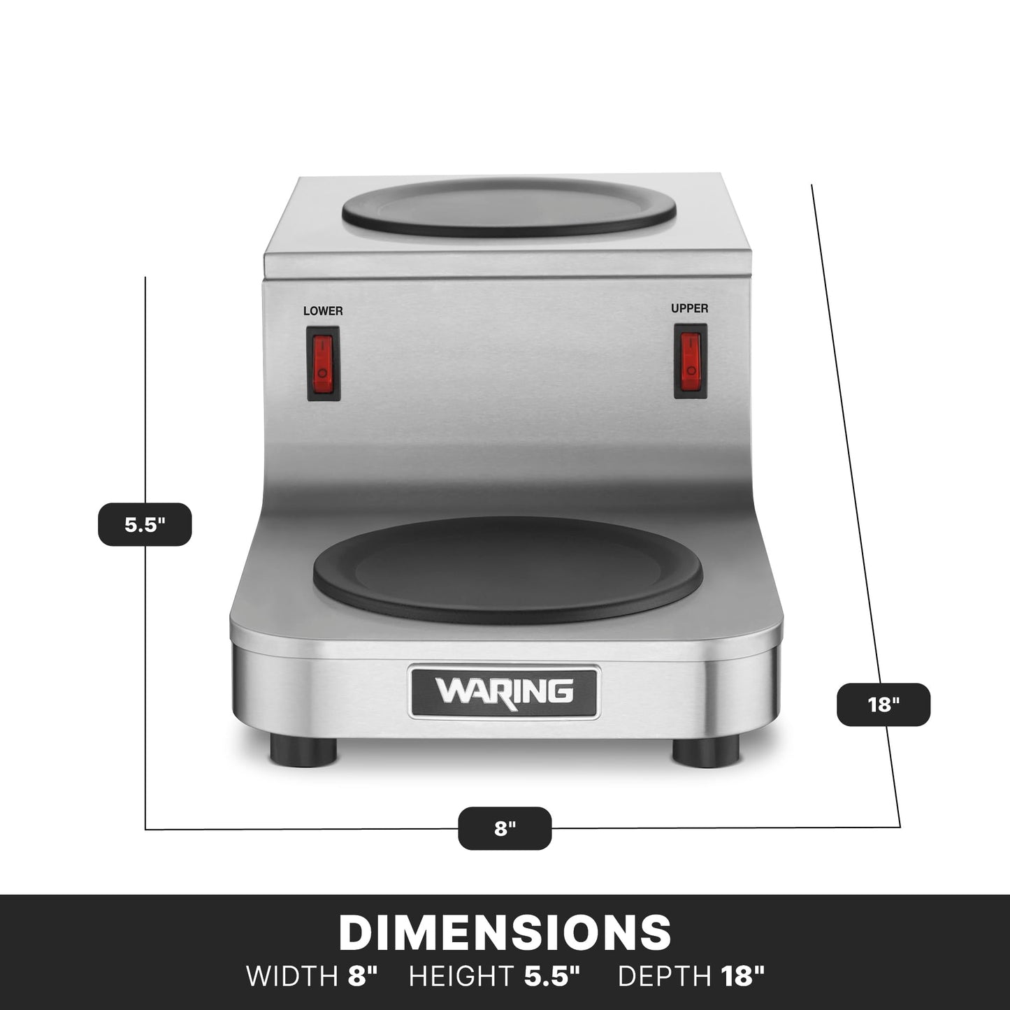 Waring Commercial WCW20R Café Deco Double Coffee Carafe Warmer, Step Up Style, 120V, 5-15 Phase Plug