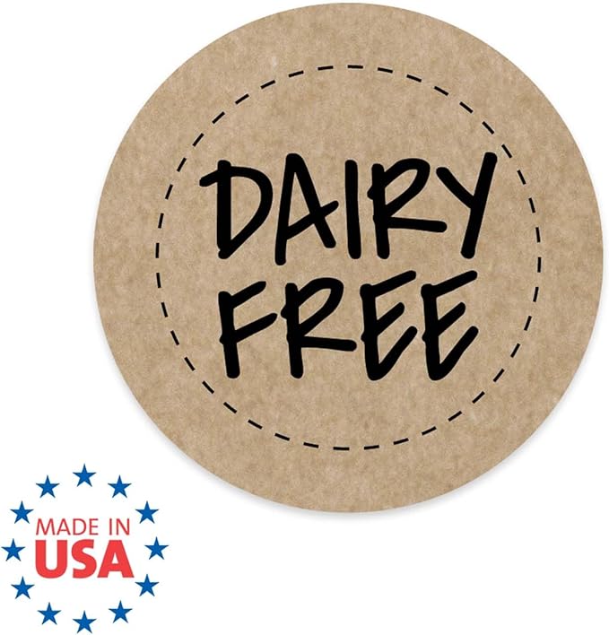 Brown Kraft Dairy Free Stickers / 500 Food Allergy Label Roll / 1" Small Round Vegan Milk Lactose Free Labels/Made in The USA