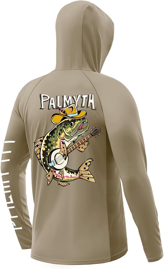 Palmyth Fishing Shirts for Men UPF 50+ Sun Protection Hoodie Long Sleeve with UV Vented Neck Gaiter