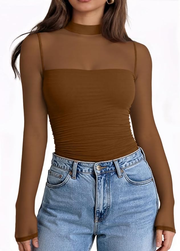 LILLUSORY Womens Long Sleeve Tops Mock Neck See Through Lace Shirts Sheer Going Out Sexy 2026 Fall Fashion Outfits