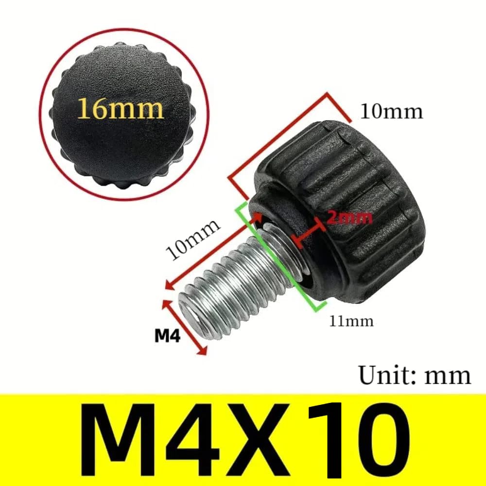 Vesslam 20 Pcs M4 x 10 mm Threaded Knurled Thumbscrew, Monitor Screws Vesa Mount Screws Carbon Steel Clamping Knobs Grip Thumb Screw Mounting Thumb Screw