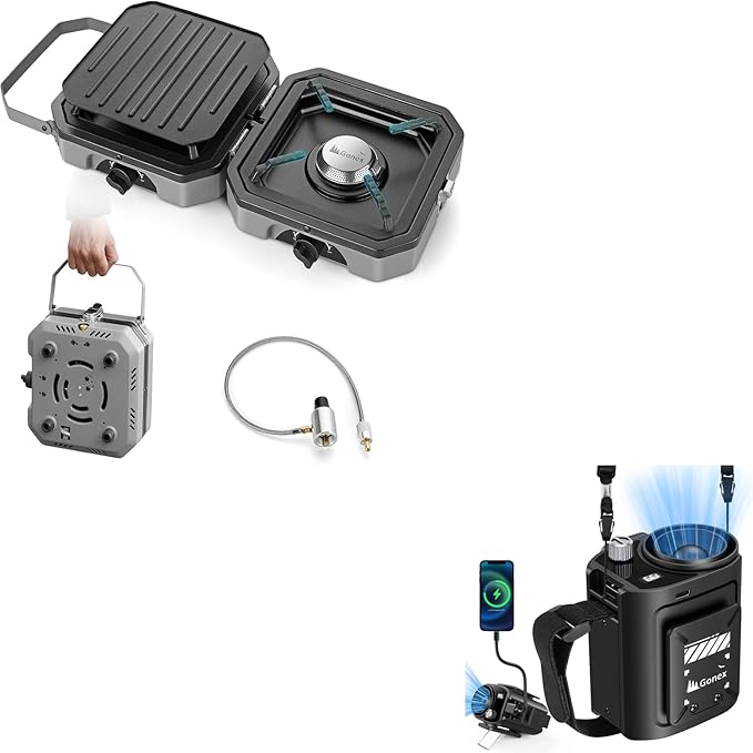 Gonex 2 Burner Propane Camping Stove with Griddle & Grates, Portable Foldable Cooking Stove with Total 16,000 BTU, Two Pie...