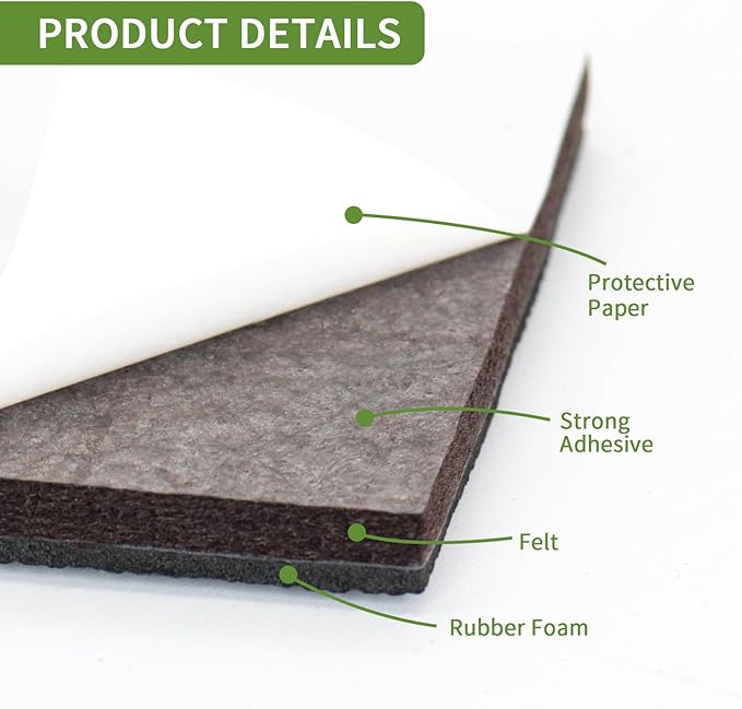 COVERCORNER Non Slip Furniture Pads 36 PCS 1'' Square - Anti Slip Furniture Pads - Self Adhesive Rubber Feet Furniture Feet - Chair Leg Floor Protectors - Keep Furniture in Place
