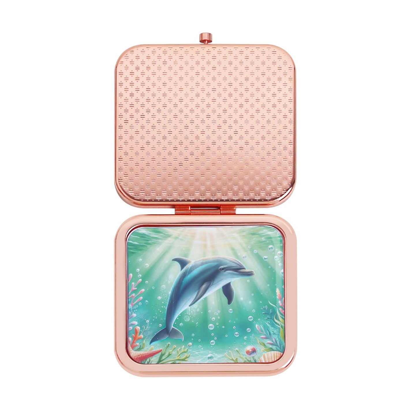 PDOZV Purse Mirror Compact, Rosegold Square 2.8     2.8    Metal Frame DropRubber Style Double Sided 1X/2X Small Mirror for Purs