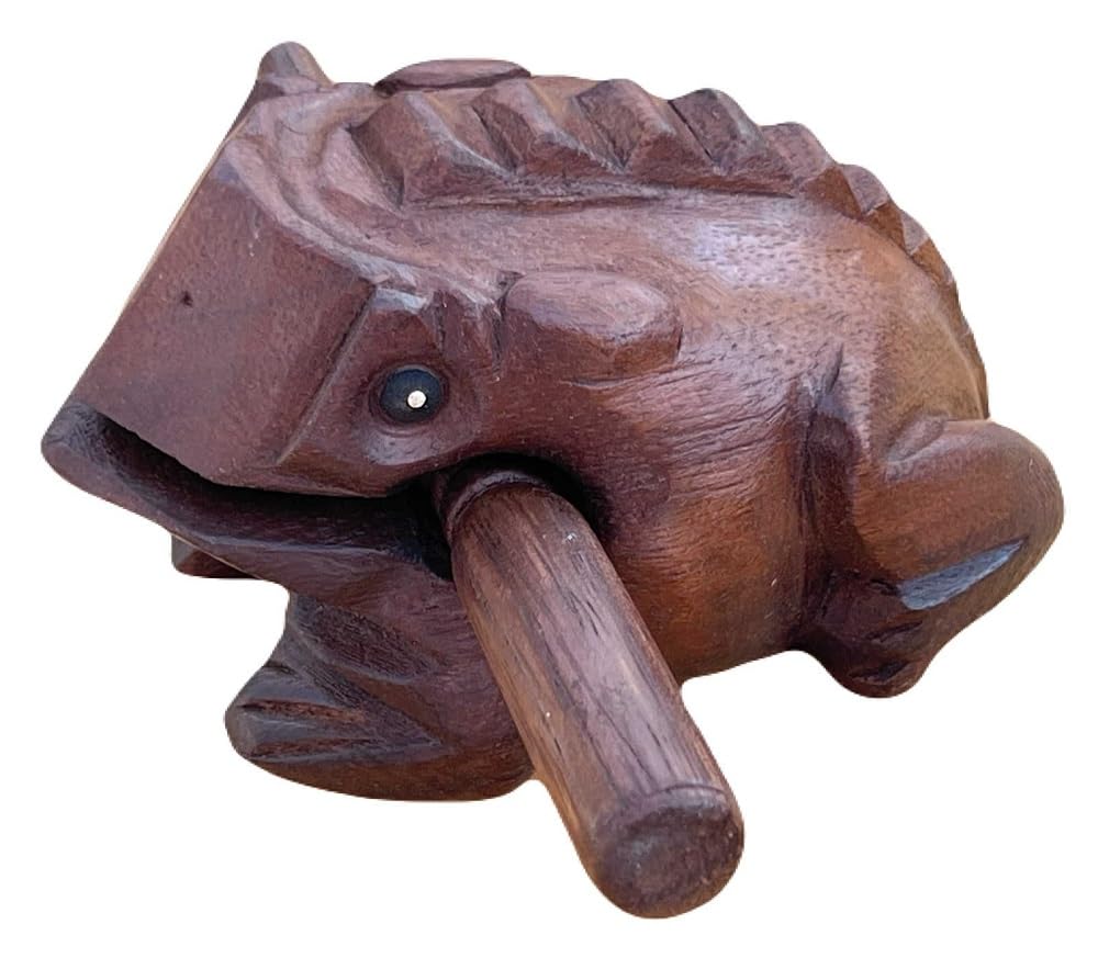 5 Inch Dark Brown Guiros Percussion Instruments Wooden Frog, Wooden Frog Musical Instrument Home Decor Handcrafted Decoration (5
