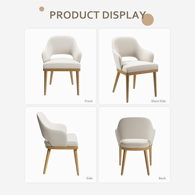 MALOL Wooden Dining Chairs Set of 2, Modern Fabric Upholstered Dining Room Chair, Kitchen Side Chairs, Farmhouse Dinner Chair with Open Back for Kitchen, Beige