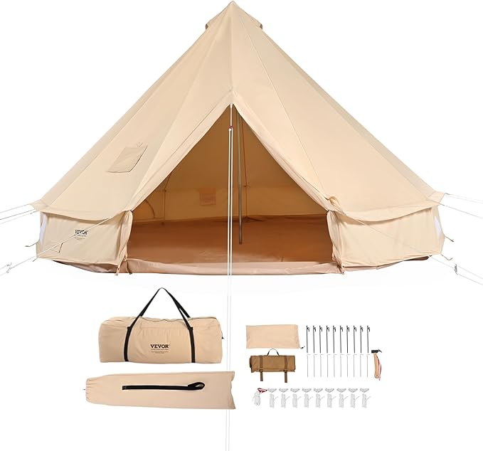 VEVOR Canvas Tent Bell, Yurt 4 Seasons for Camping with Stove Jack, Breathable Holds up to 4 People, Family Camping Outdoo...